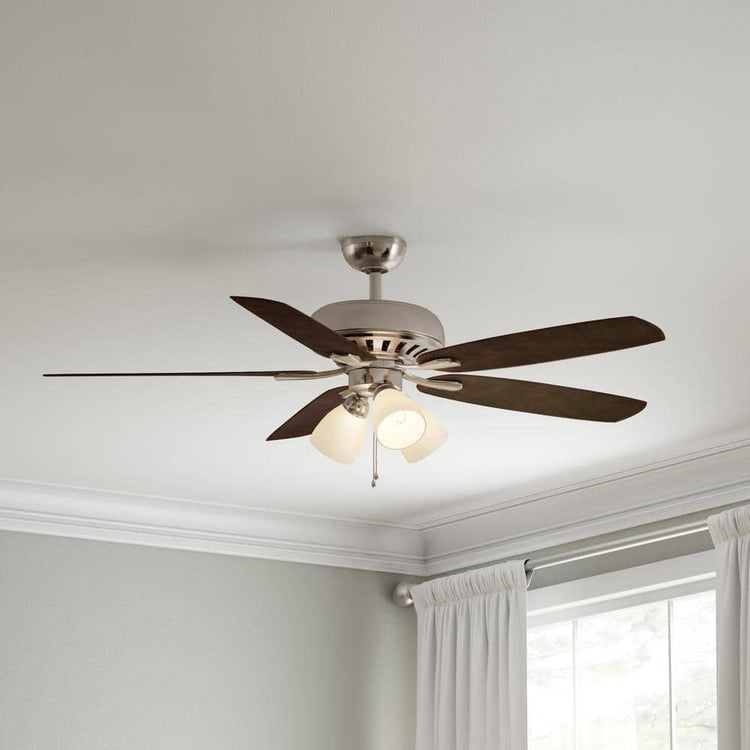 Similar Hampton Bay Rockport brushed nickel ceiling fan, shown for reference